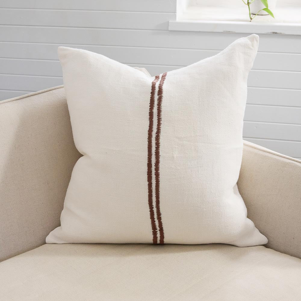 Orion Linen Cushion Off White/Chocolate Home on Darley Mona Vale